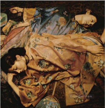 150の主題の芸術作品 Painting - 2人の美女とファン 中国のチェン・イーフェイ